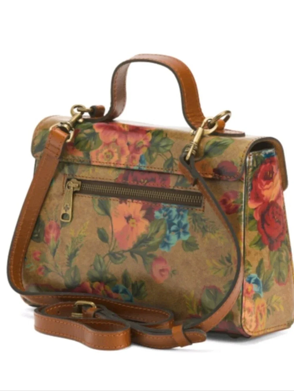 Patricia Nash Floral Print Top-Handle Satchel Bag in Brown/ BNWT